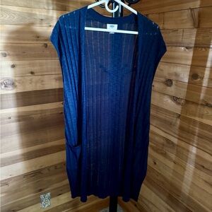 Old Navy Blue Sleeveless Pleated Long Cardigan Open Front SP Workwear Layering